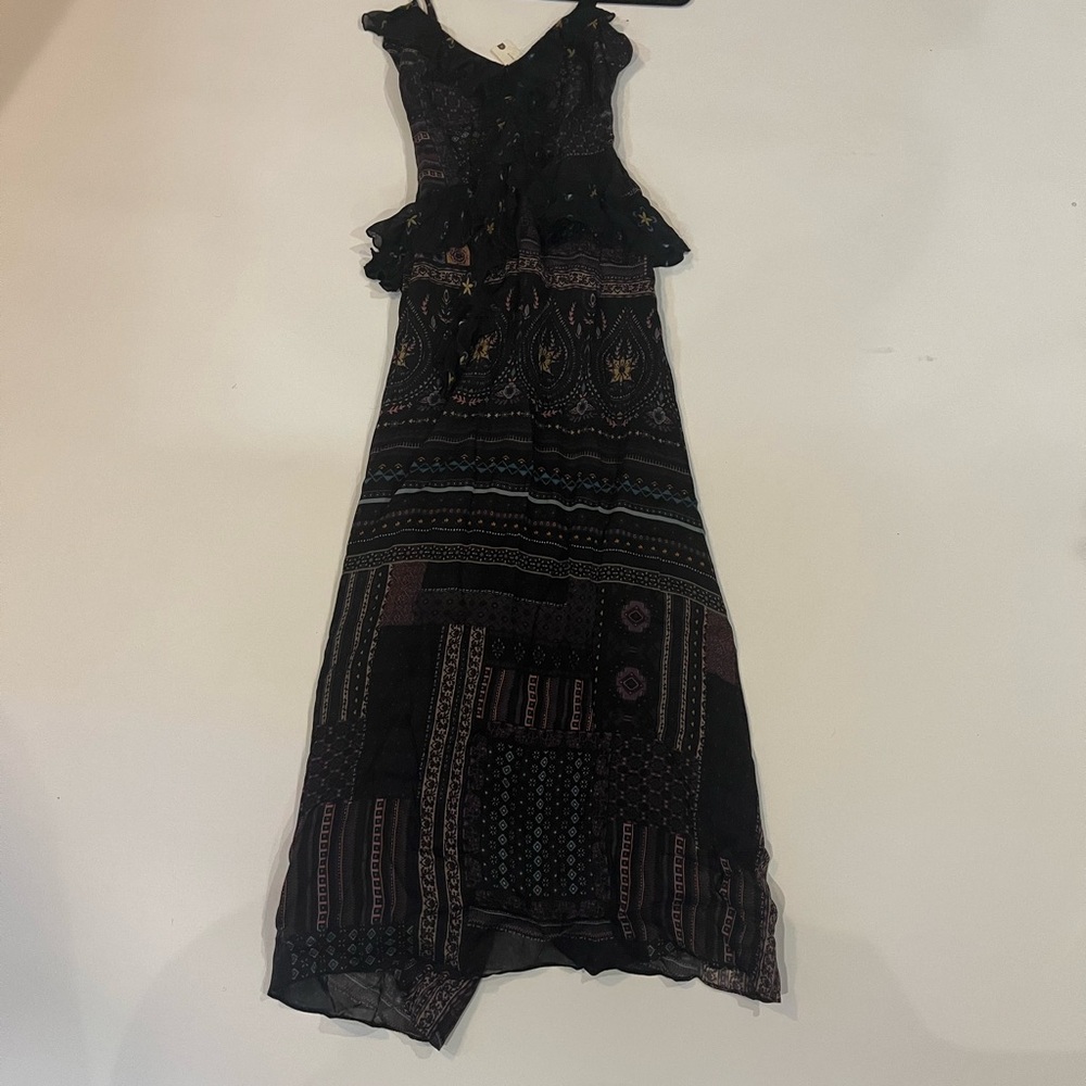 Boho Anthropologie Black Patterned Women's Dress